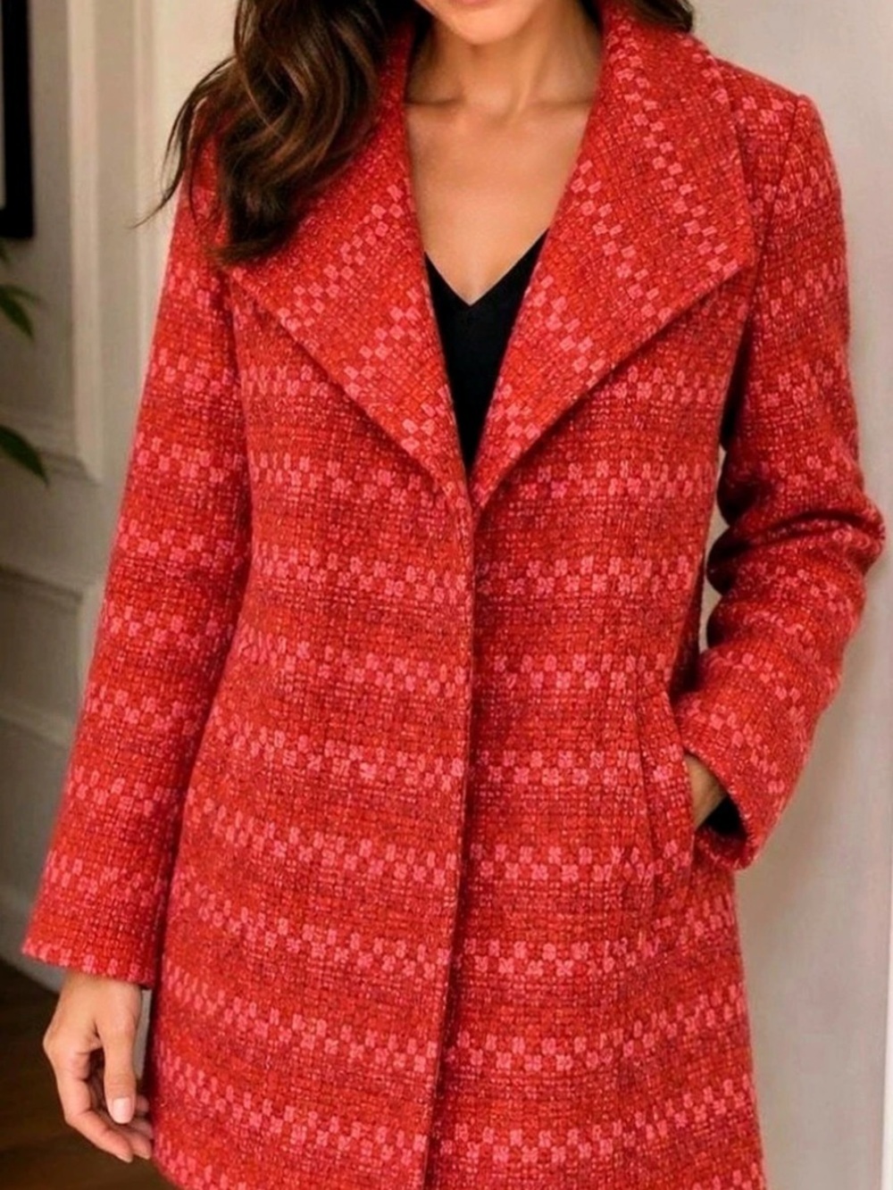 Cabi Pea Coat in Red & Pink Medium
